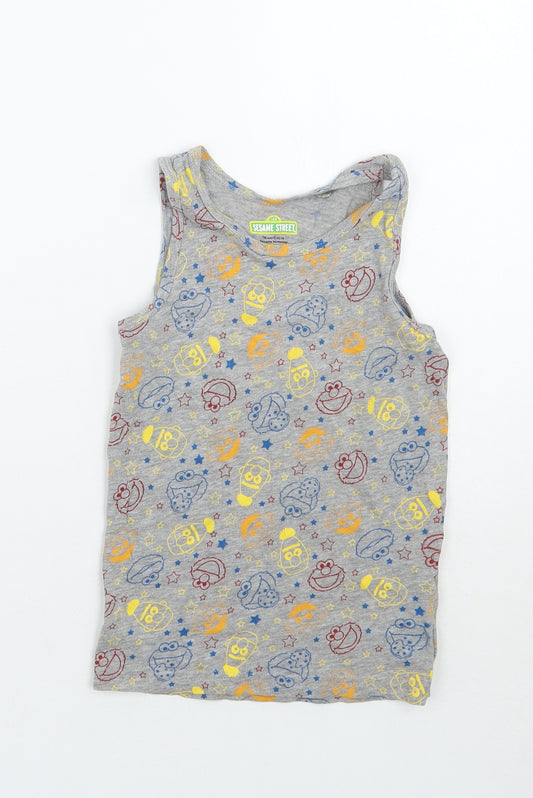 Front view of Sesame Street boys’ grey geometric basic tank, size 6, years