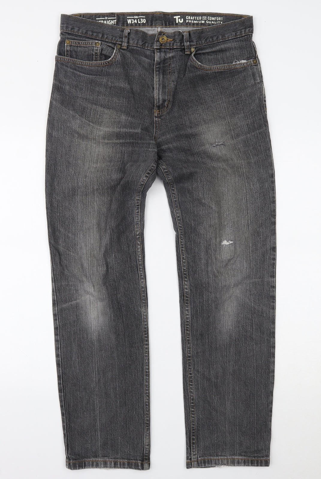 TU Mens Grey  Denim Straight Jeans Size 34 L30 in
