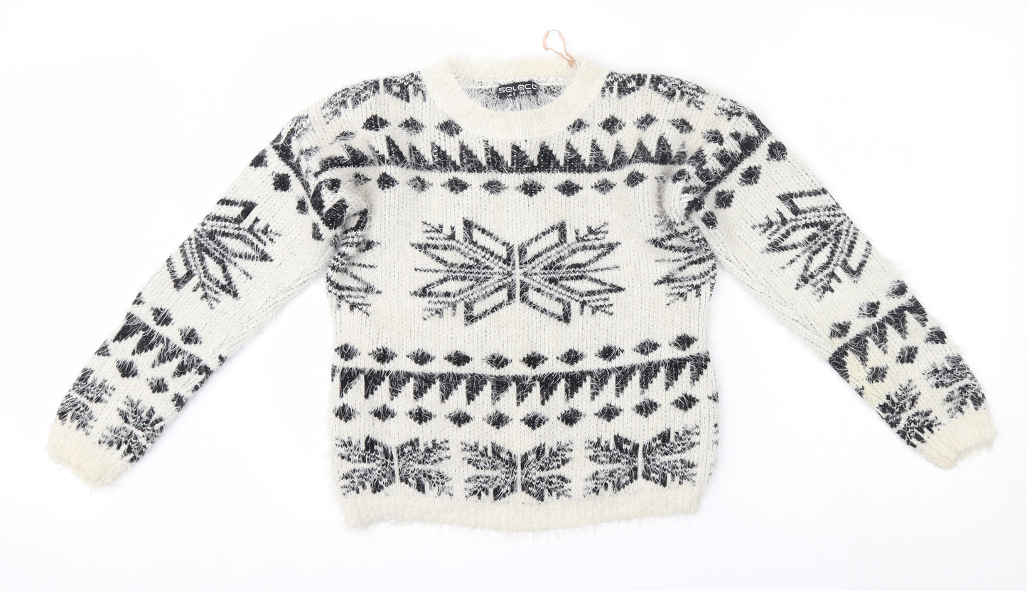Select# Womens Beige Fair Isle  Pullover Jumper Size 8