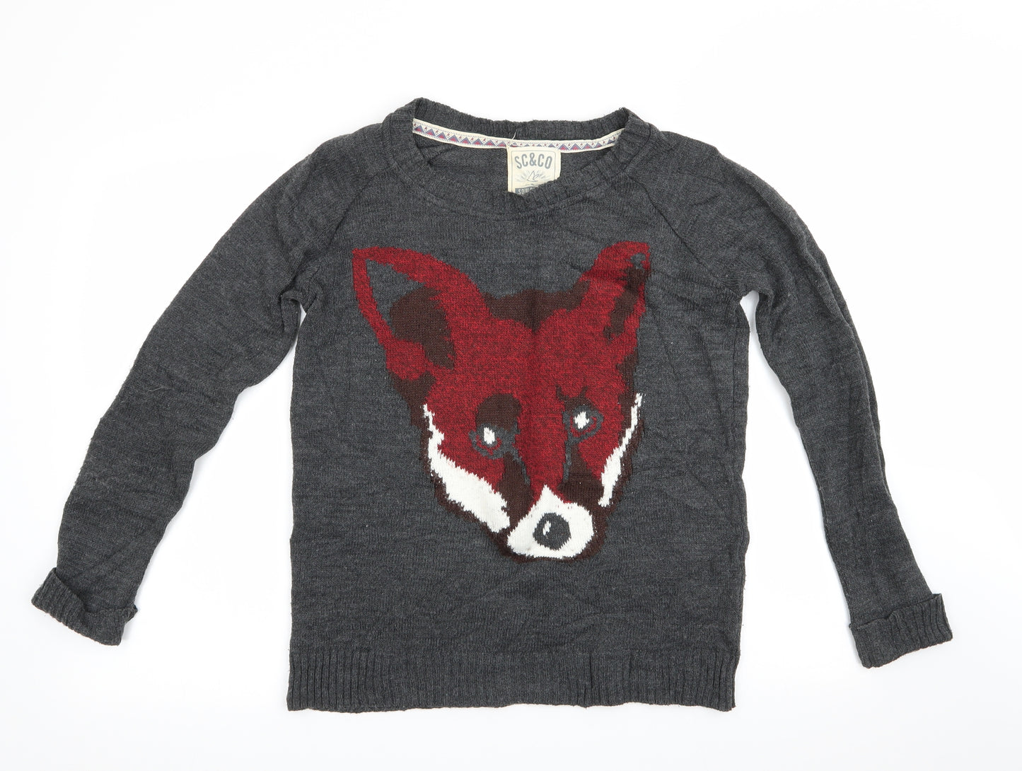 SC & CO Womens Grey Animal Print  Pullover Jumper Size 8  - Fox Face