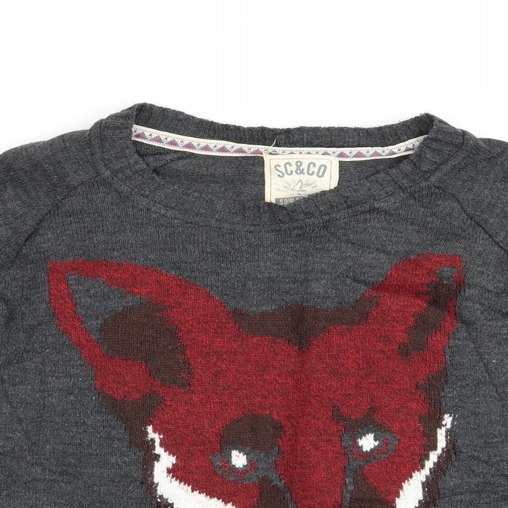 SC & CO Womens Grey Animal Print  Pullover Jumper Size 8  - Fox Face