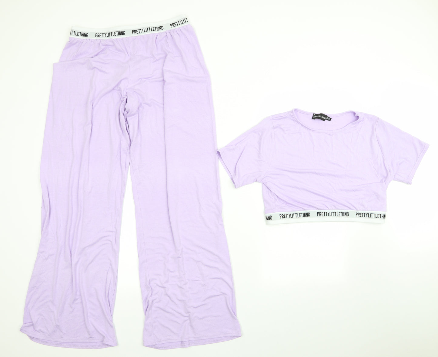 Pretty Little Thing  Womens Purple Solid   Pyjama Set Size 14  - Cropped top elastic waist Lilac