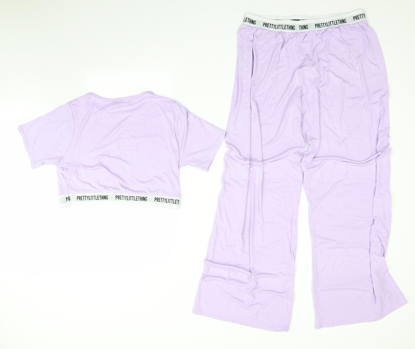 Pretty Little Thing  Womens Purple Solid   Pyjama Set Size 14  - Cropped top elastic waist Lilac