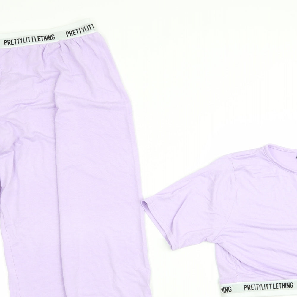 Pretty Little Thing  Womens Purple Solid   Pyjama Set Size 14  - Cropped top elastic waist Lilac