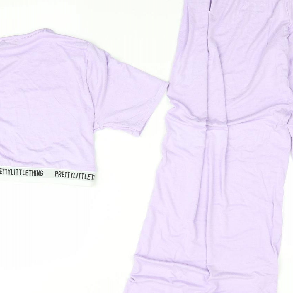 Pretty Little Thing  Womens Purple Solid   Pyjama Set Size 14  - Cropped top elastic waist Lilac