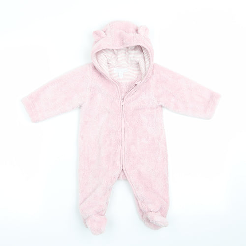 The Little White Company Girls Pink   Coverall One-Piece Size 3-6 Months  - Fluffy Eared Hood