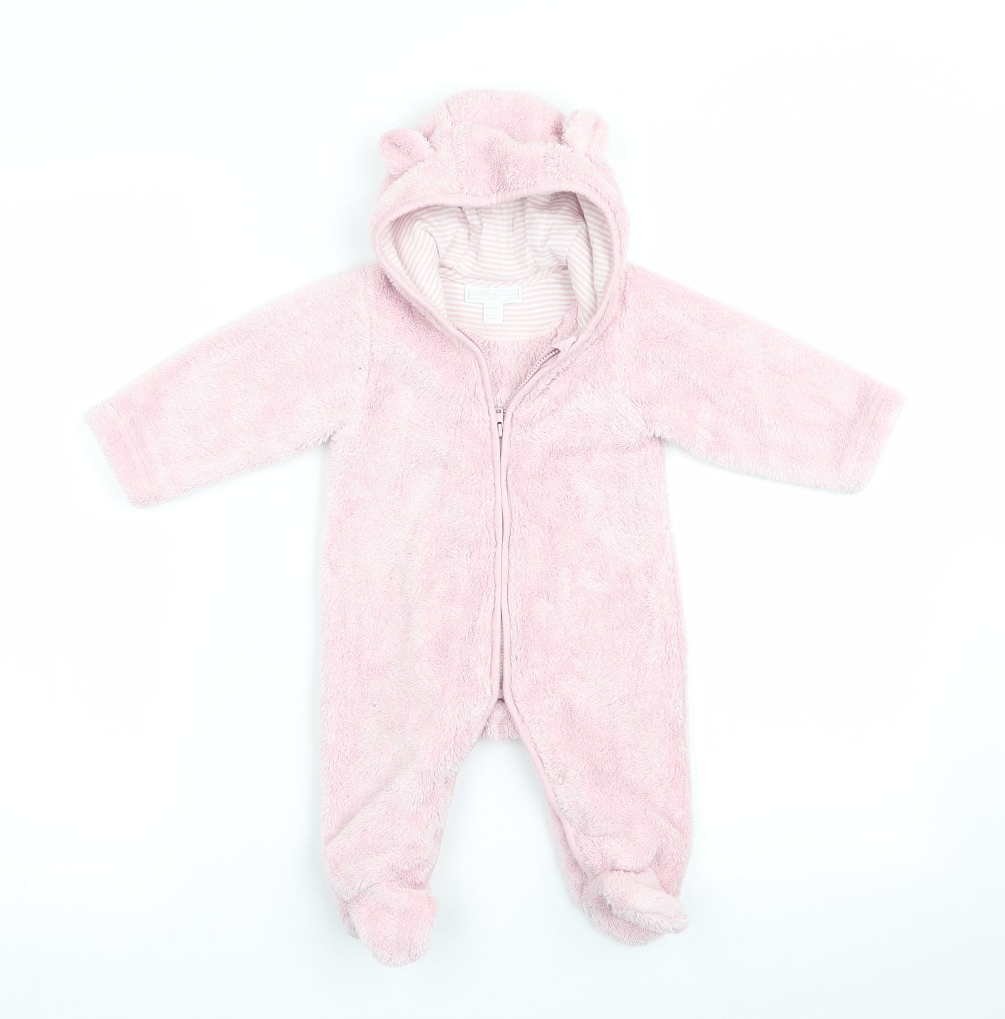 The Little White Company Girls Pink   Coverall One-Piece Size 3-6 Months  - Fluffy Eared Hood