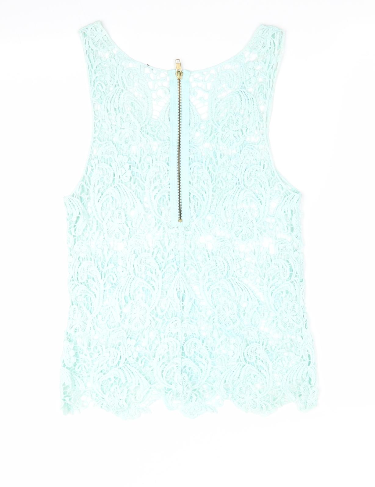 Preworn Womens Green Floral  Tunic Tank   - Back Zip Mint Green