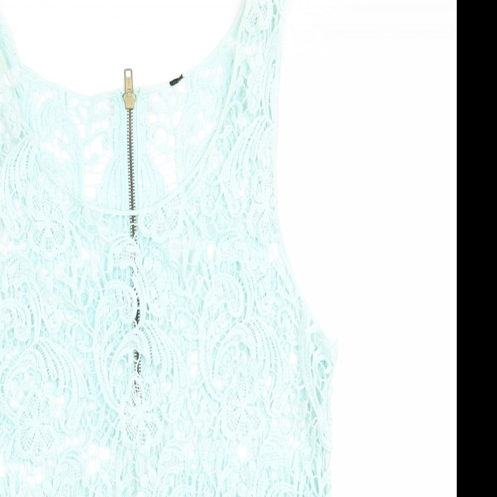 Preworn Womens Green Floral  Tunic Tank   - Back Zip Mint Green
