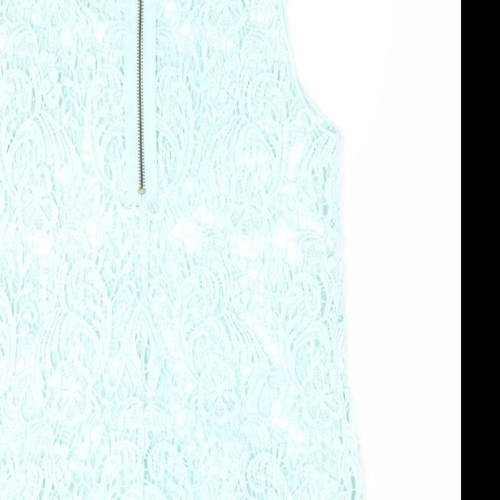 Preworn Womens Green Floral  Tunic Tank   - Back Zip Mint Green