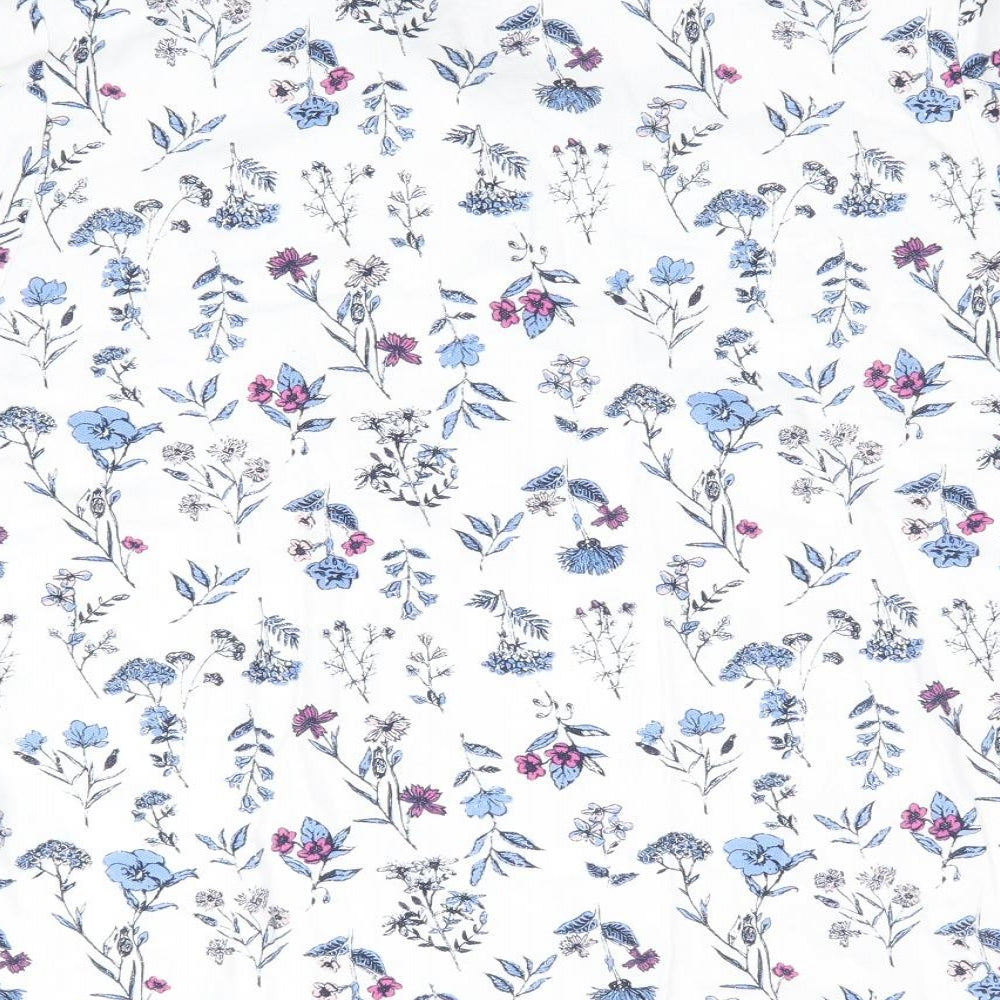 Isle Womens White Floral  Basic Polo Size L  - Blue Pink Flowers