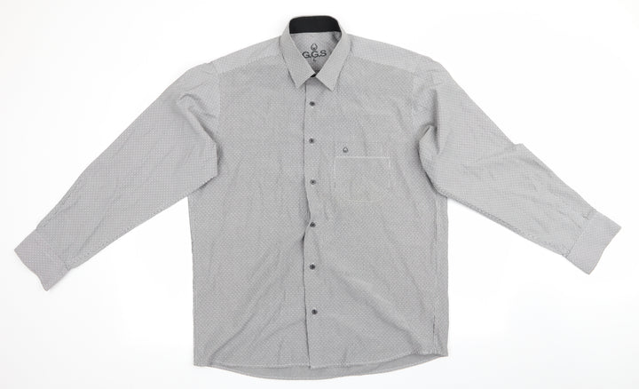 GGS Mens Grey Striped   Button-Up Size L  - Vertical broken stripe with dots