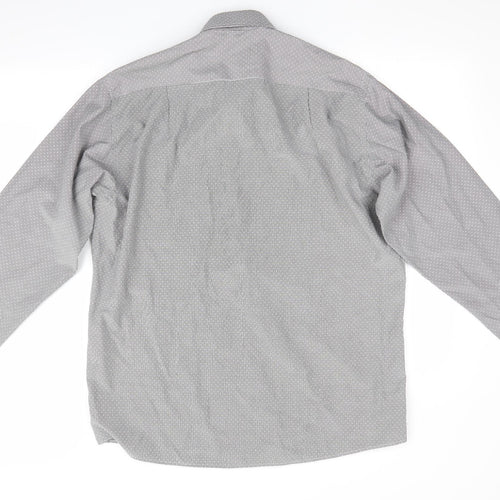GGS Mens Grey Striped   Button-Up Size L  - Vertical broken stripe with dots