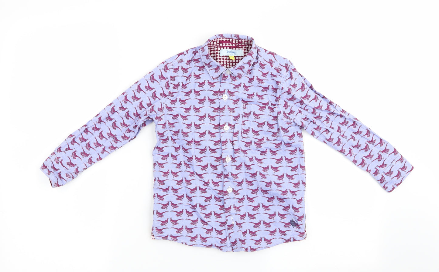 Born By Ted Baker Boys Purple Animal Print  Basic Button-Up Size 6 Years  - Buttoned Collar Pheasant Print