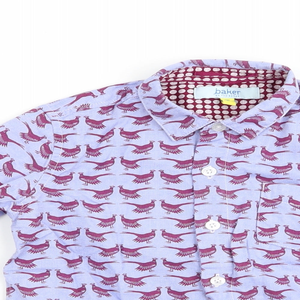 Born By Ted Baker Boys Purple Animal Print  Basic Button-Up Size 6 Years  - Buttoned Collar Pheasant Print
