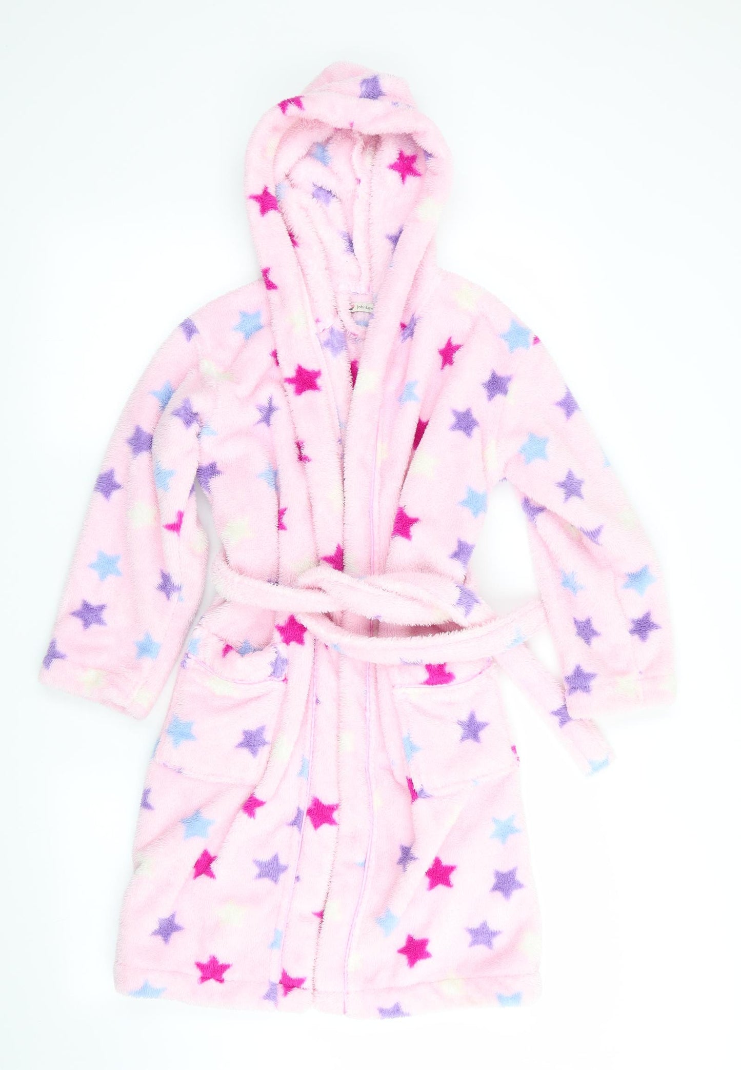John Lewis Girls Pink Geometric   Robe Size 8 Years  - Star print Cerise Purple Blue White Fluffy