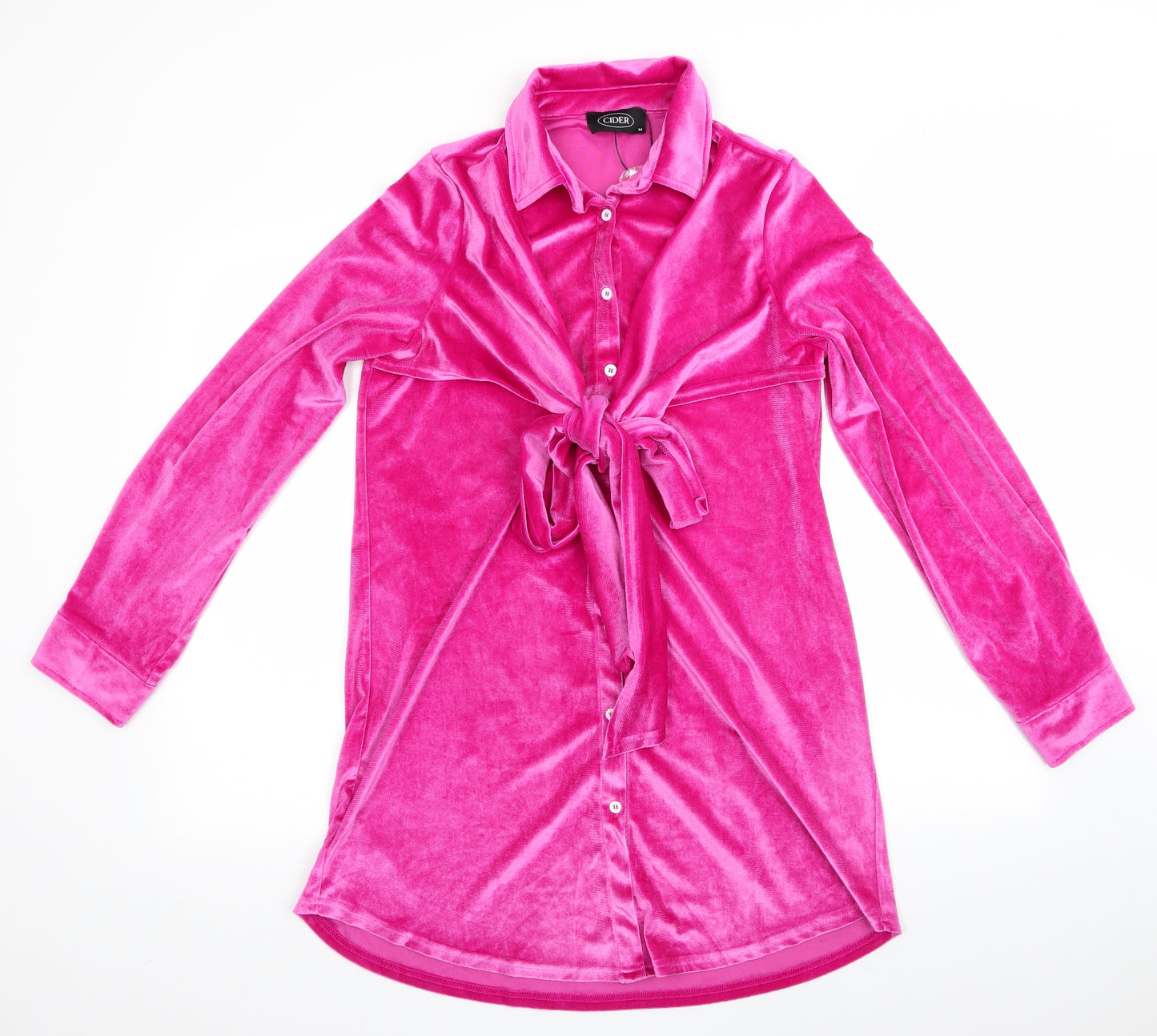 Cider Womens Pink   Shirt Dress  Size M  - Velvet feel Front Tie detail