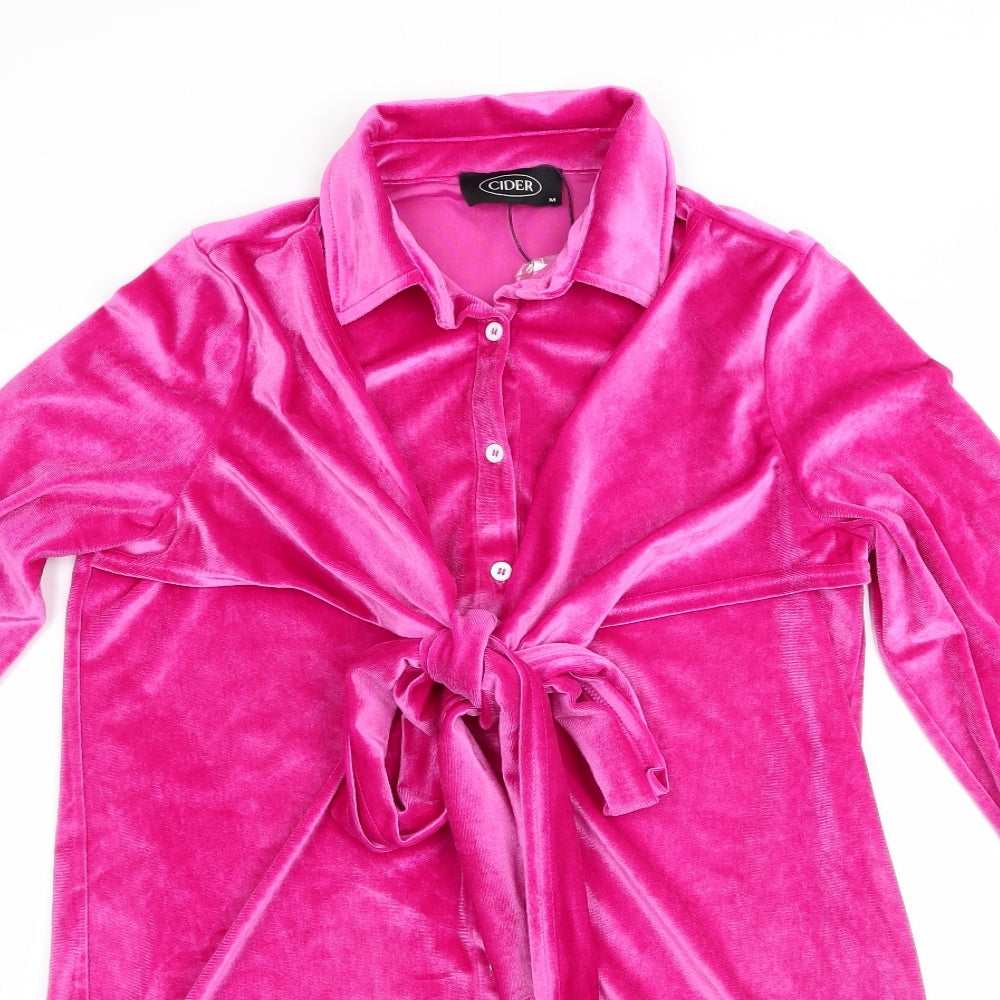 Cider Womens Pink   Shirt Dress  Size M  - Velvet feel Front Tie detail