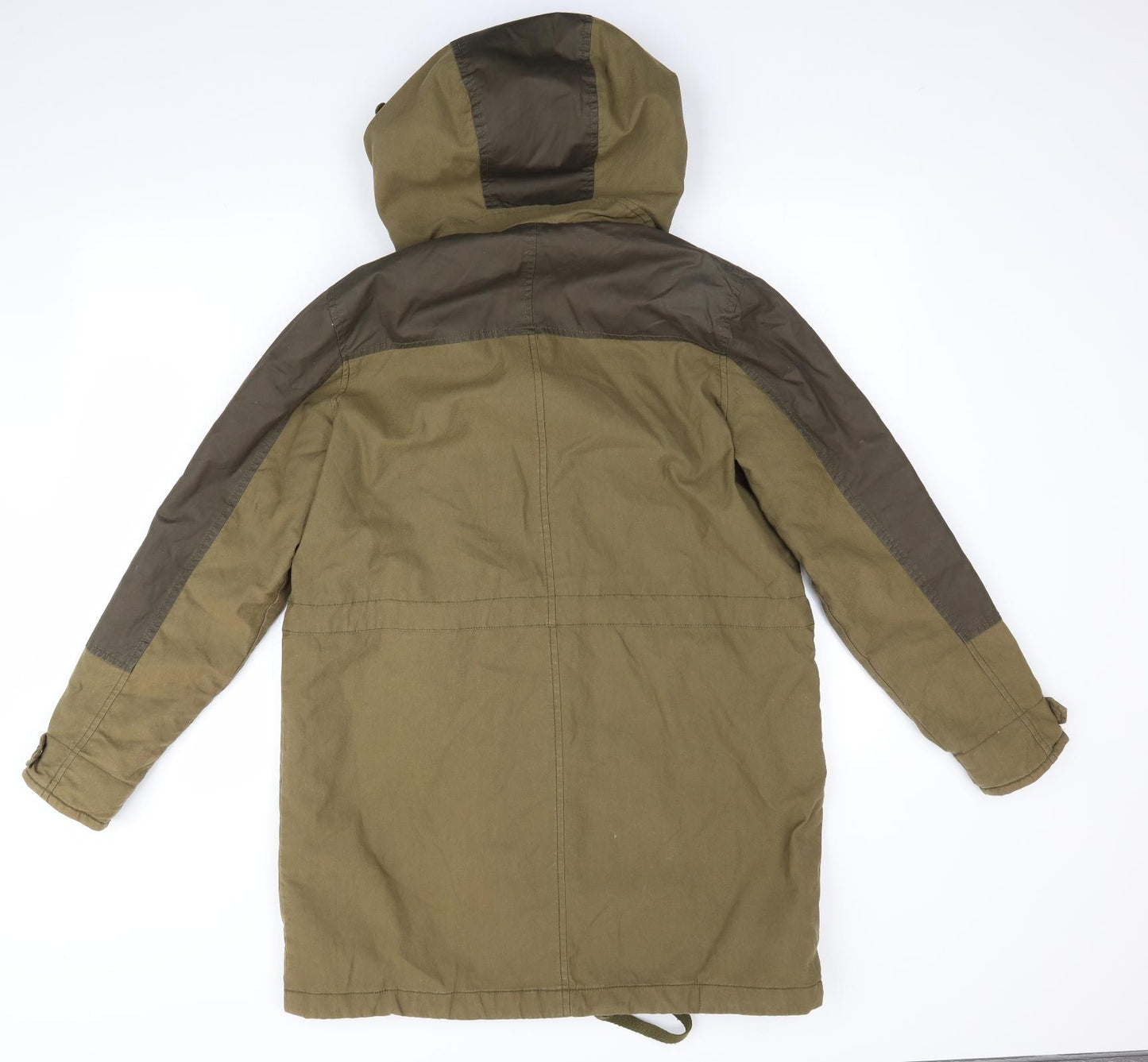 Topshop Womens Green   Parka Coat Size 6  - Faux Fur Lined Hood Two tone green