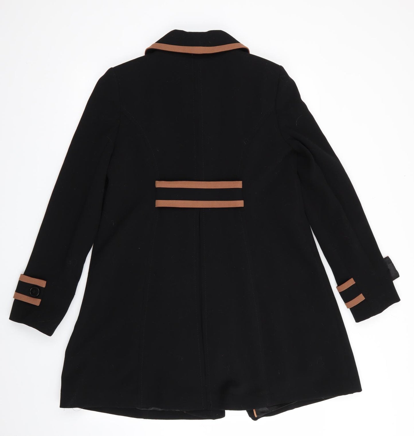 Wallis Womens Black   Overcoat Coat Size 12  - Brown Trim Details