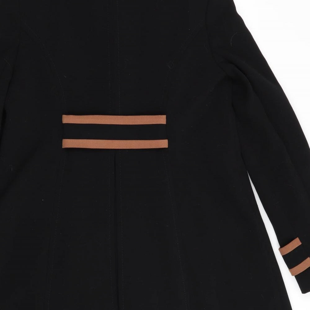 Wallis Womens Black   Overcoat Coat Size 12  - Brown Trim Details