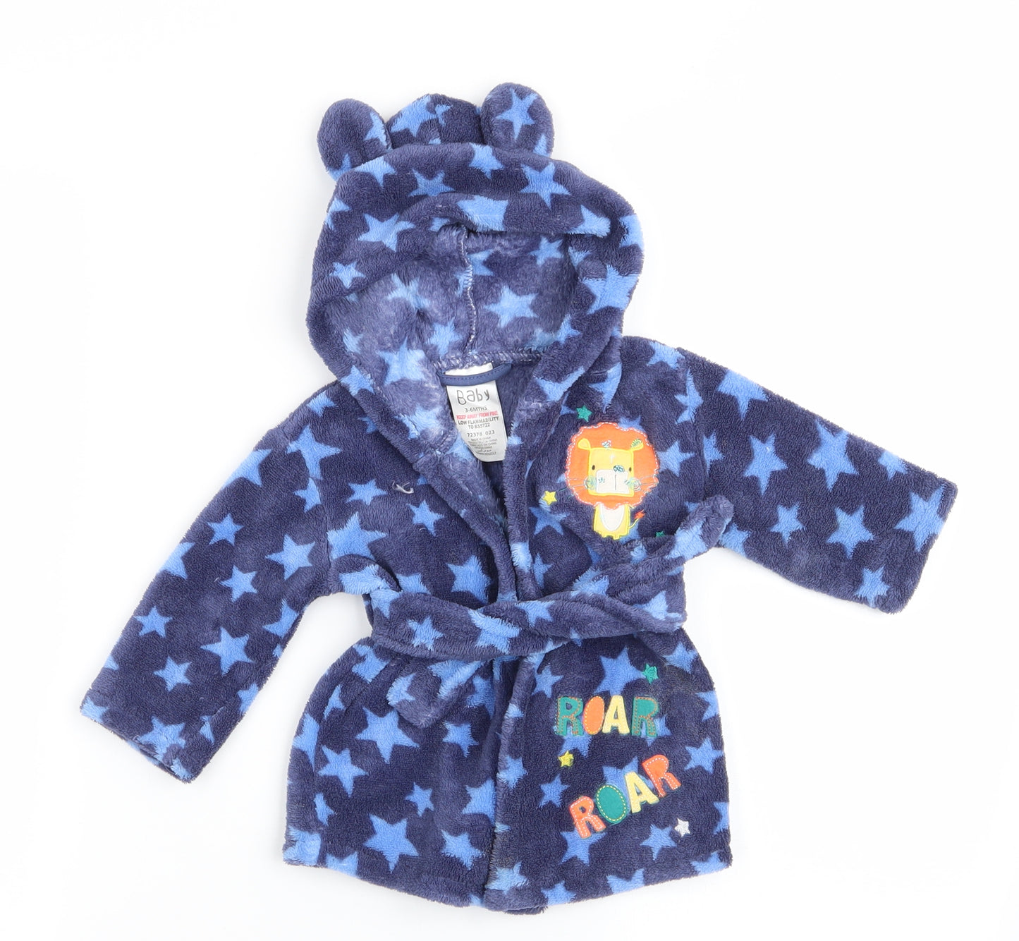 Baby Boys Blue Animal Print   Robe Size 3-6 Months  - Lion Logo Star Print