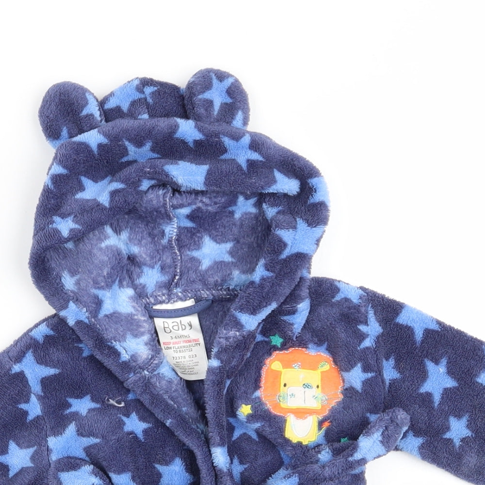 Baby Boys Blue Animal Print   Robe Size 3-6 Months  - Lion Logo Star Print