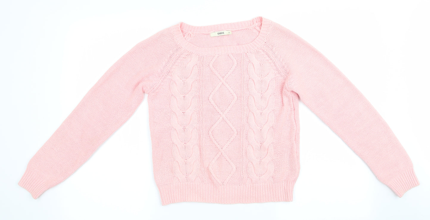 Oasis Womens Pink Geometric  Pullover Jumper Size XS  - Peach in Colour