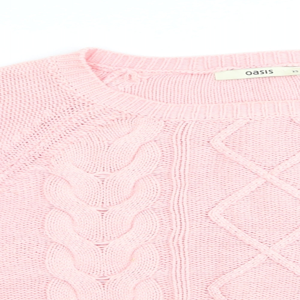 Oasis Womens Pink Geometric  Pullover Jumper Size XS  - Peach in Colour