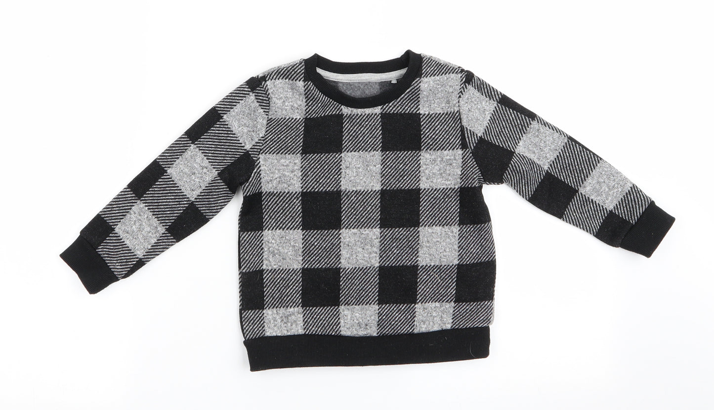 Nutmeg Boys Black Check  Pullover Jumper Size 18-24 Months  - Black and Grey