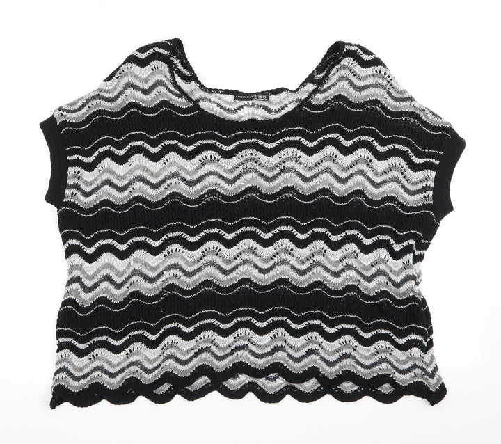 Atmosphere  Womens Black Striped  Pullover Jumper Size 18  - Subtle shimmer effect Open Knit