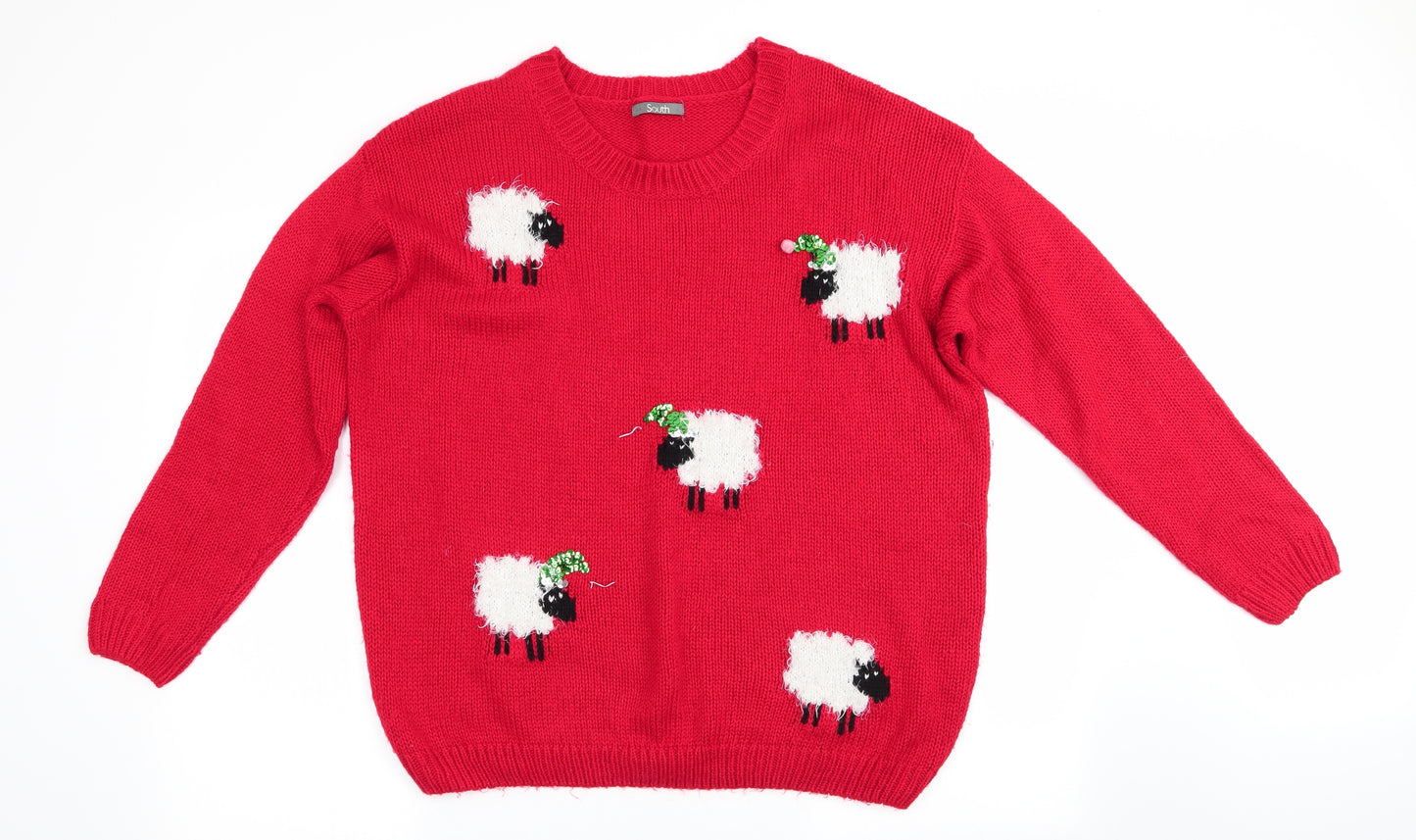 South Womens Red Animal Print  Pullover Jumper Size 22  - Christmas Sheep