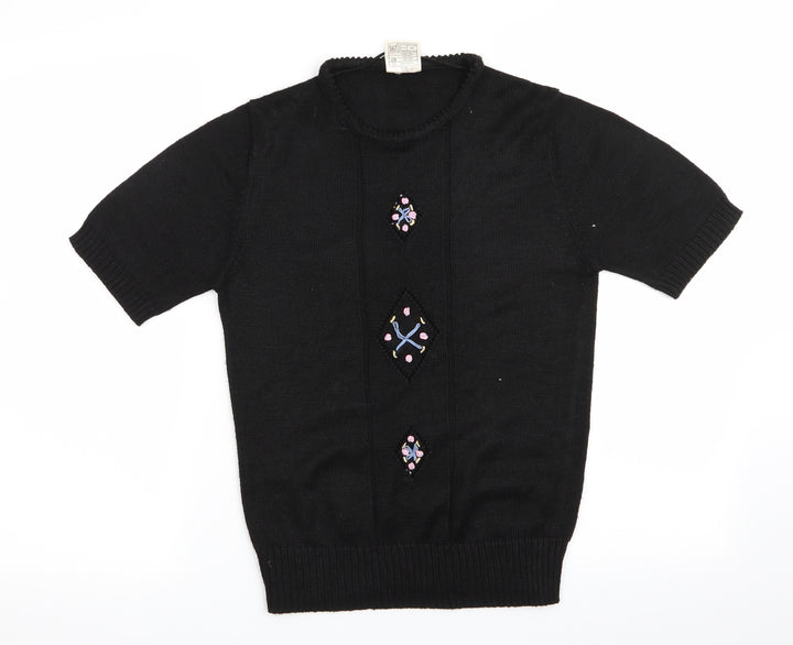 C&A Womens Black Floral Pullover Jumper Size 12