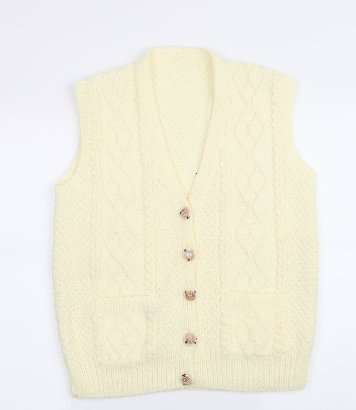 Preworn Womens Ivory Argyle/Diamond  Vest Jumper   - Waistcoat Style Cable Knit