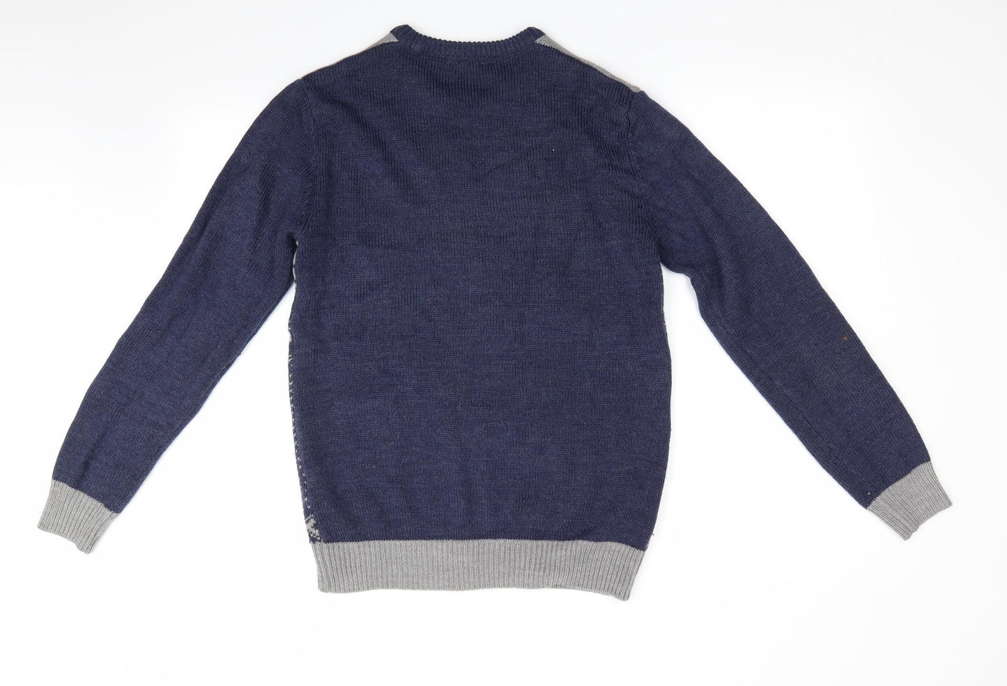 Cedar Wood State Mens Blue Animal Print  Pullover Jumper Size S  - Reindeer Blue and grey