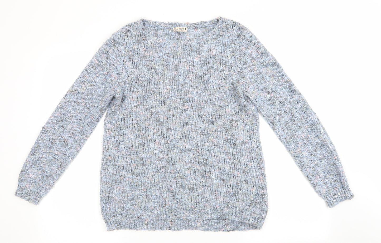 Spirit at M&CO Womens Blue Polka Dot  Pullover Jumper Size 14  - grey pink green dots