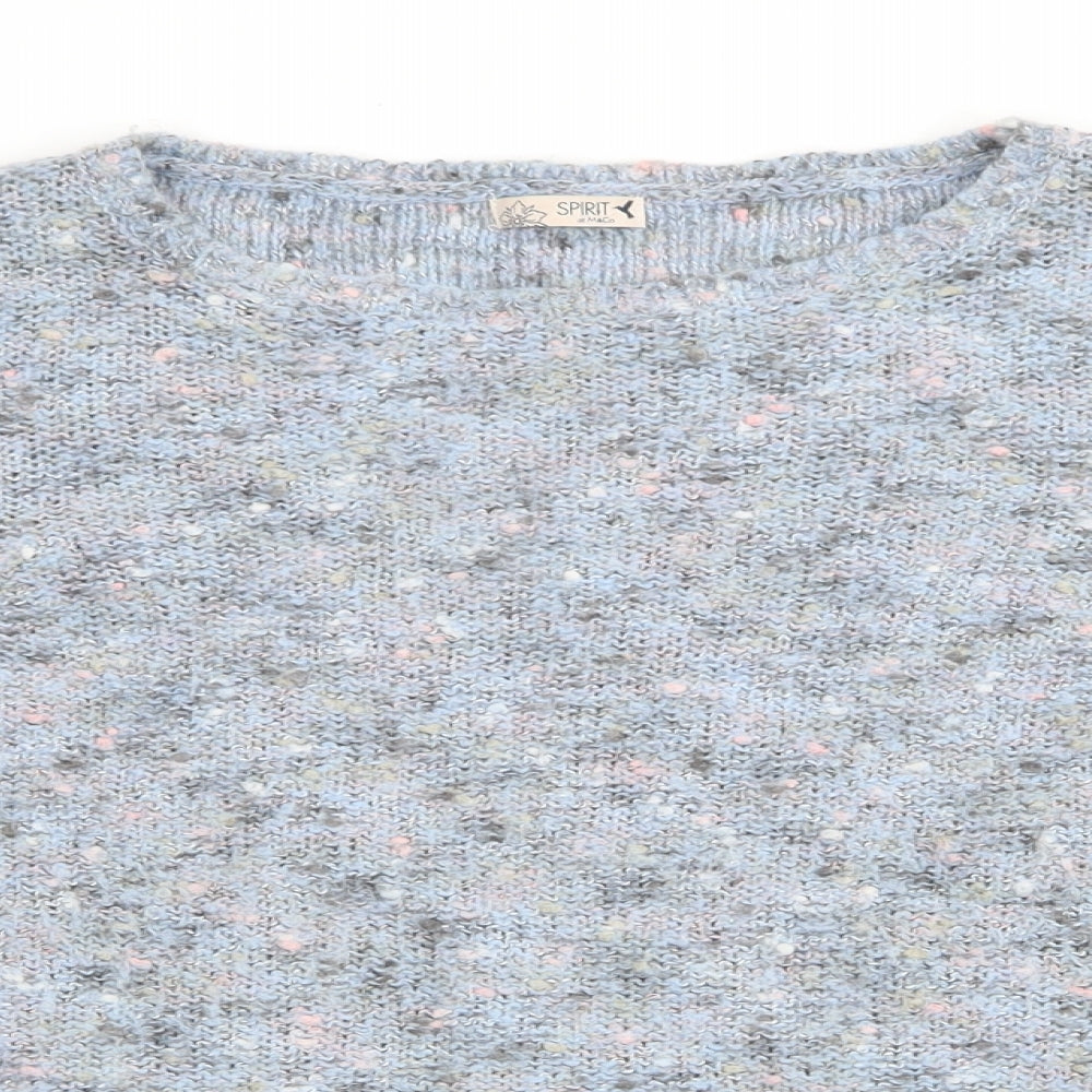 Spirit at M&CO Womens Blue Polka Dot  Pullover Jumper Size 14  - grey pink green dots