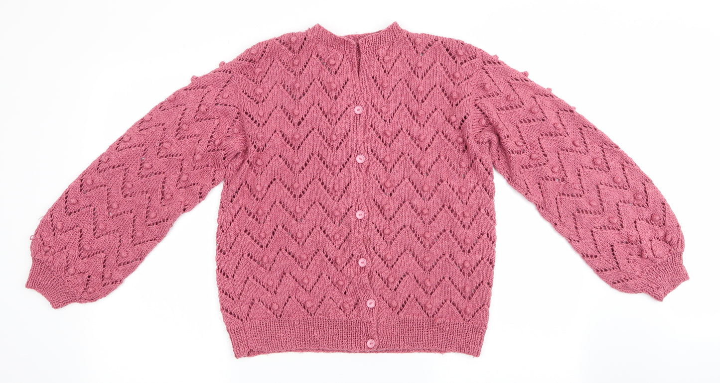 Preworn Womens Pink Polka Dot  Cardigan Jumper   - Open knit
