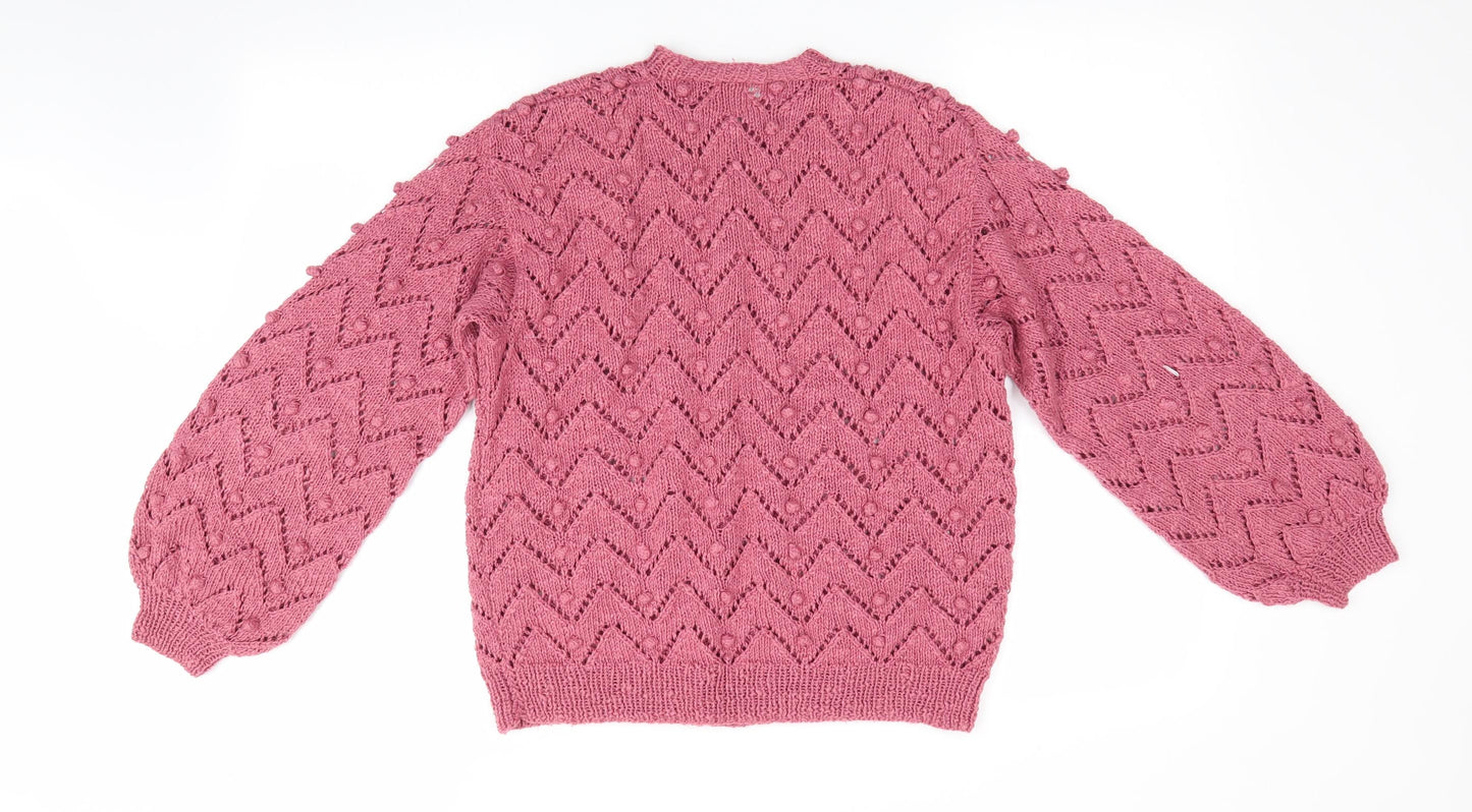 Preworn Womens Pink Polka Dot  Cardigan Jumper   - Open knit