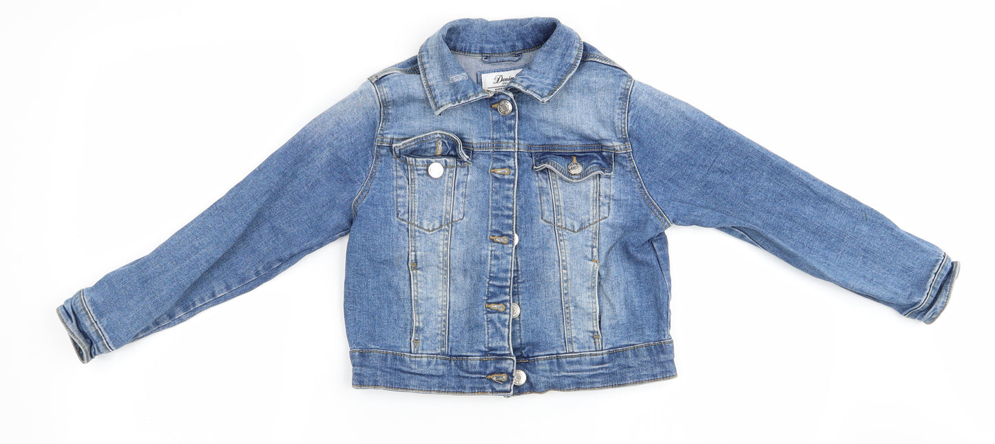 Denim Co Girls Blue   Jacket Coat Size 7-8 Years  - Denim Jacket Silver coloured button