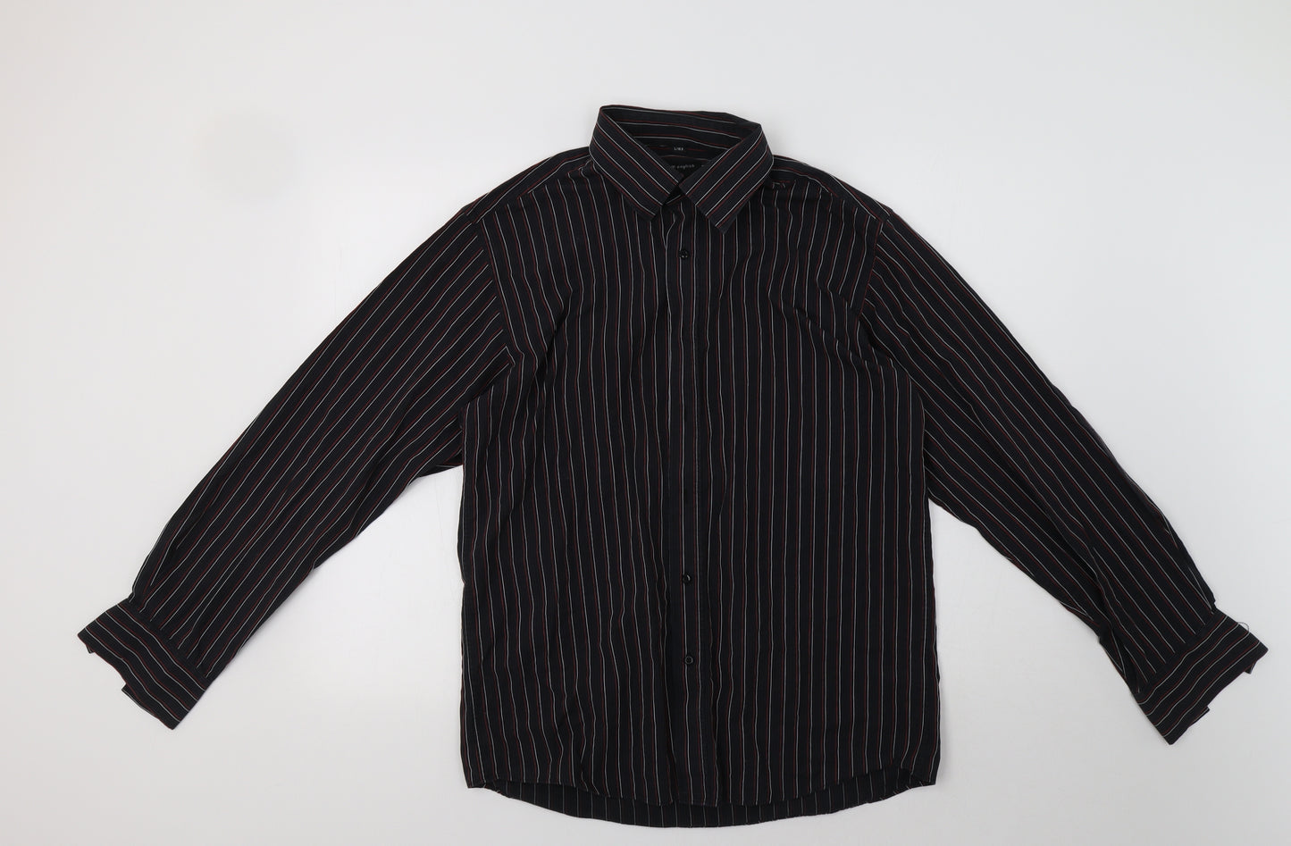 Tom English Mens Black Striped   Dress Shirt Size L