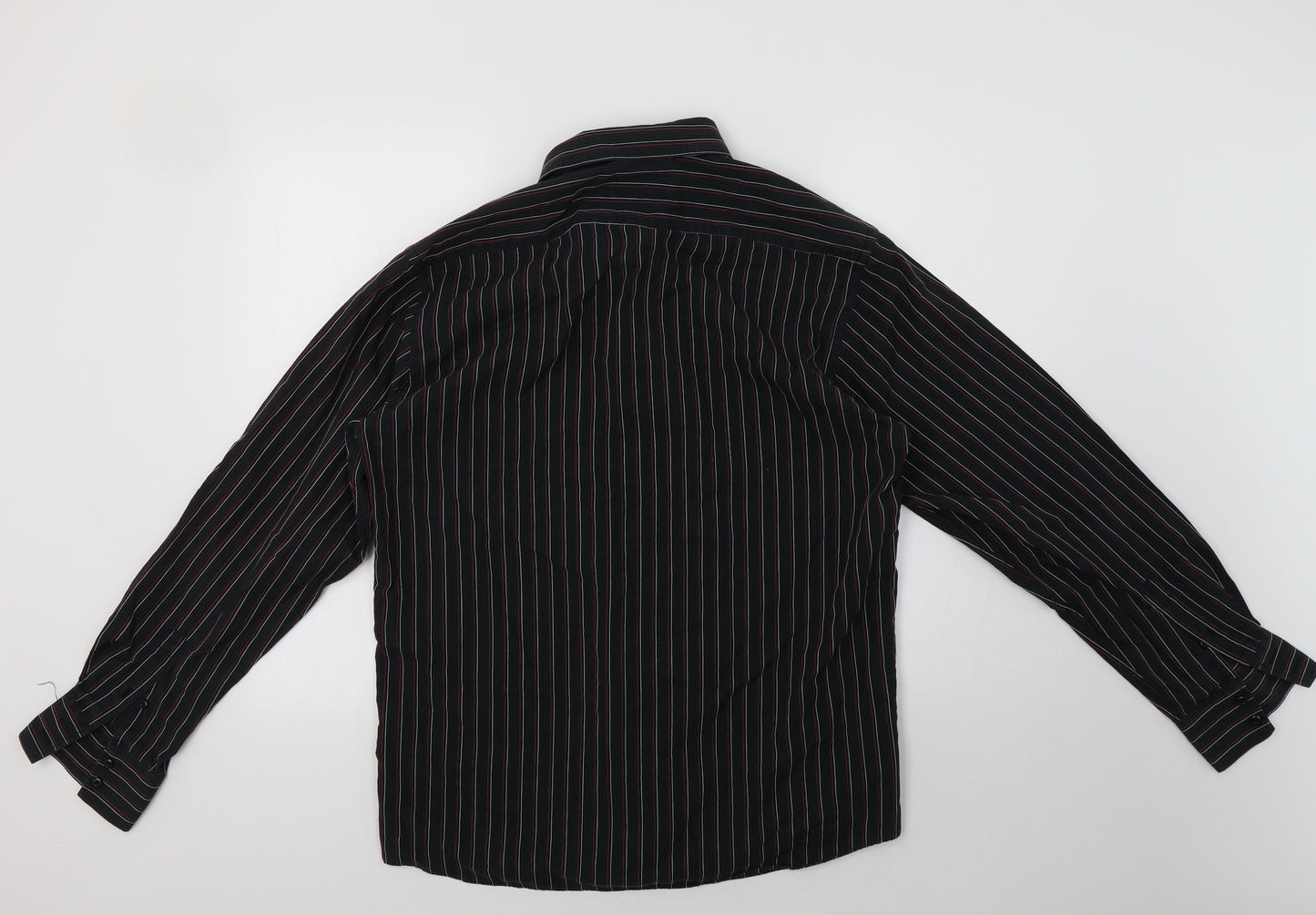 Tom English Mens Black Striped   Dress Shirt Size L