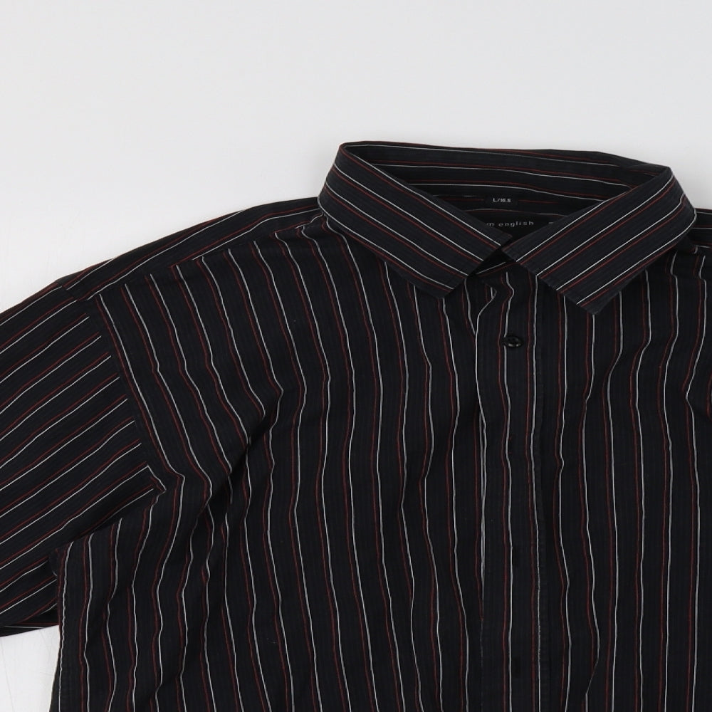 Tom English Mens Black Striped   Dress Shirt Size L
