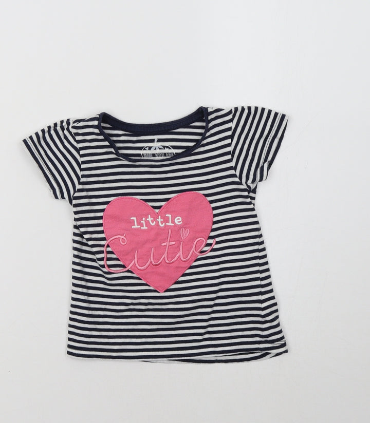 Primark Baby Blue Striped  Basic T-Shirt Size 18-24 Months  - Heart