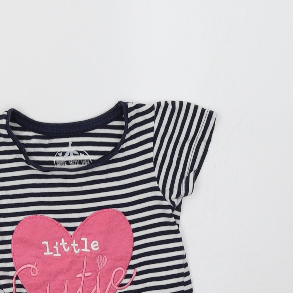 Primark Baby Blue Striped  Basic T-Shirt Size 18-24 Months  - Heart