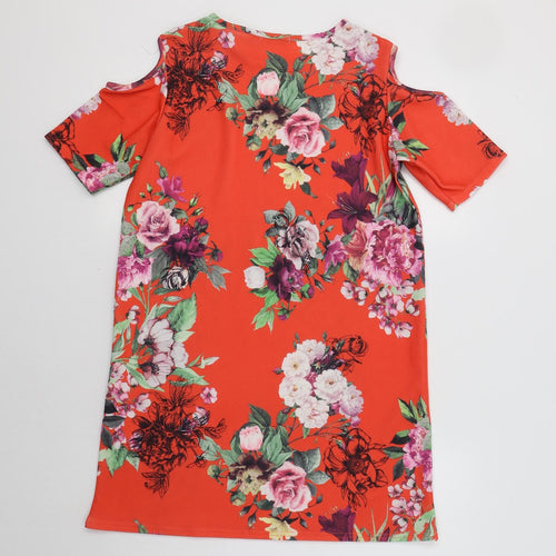 Boohoo Womens Red Floral  Sheath  Size 10  - Cold Shoulder