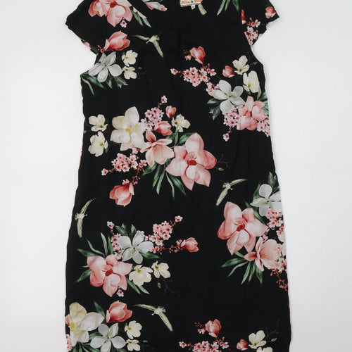 Dorothy Perkins Womens Black Floral  A-Line  Size 8
