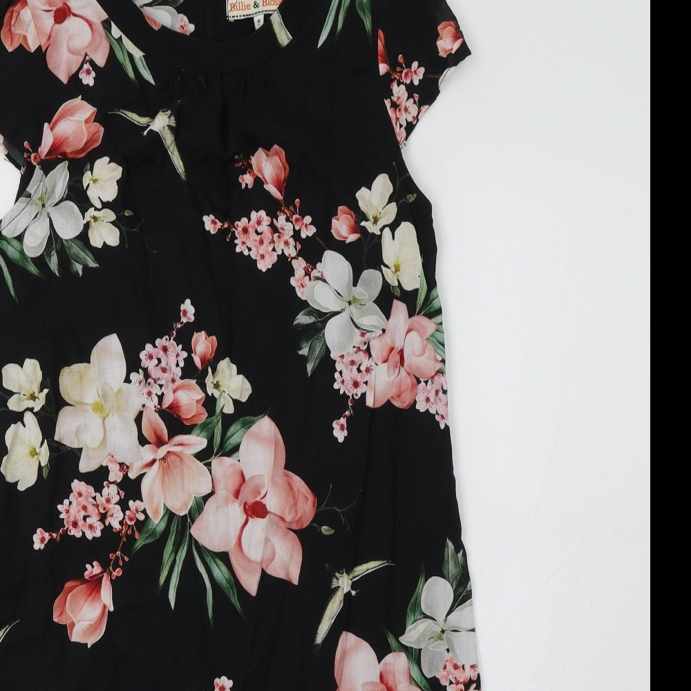 Dorothy Perkins Womens Black Floral  A-Line  Size 8