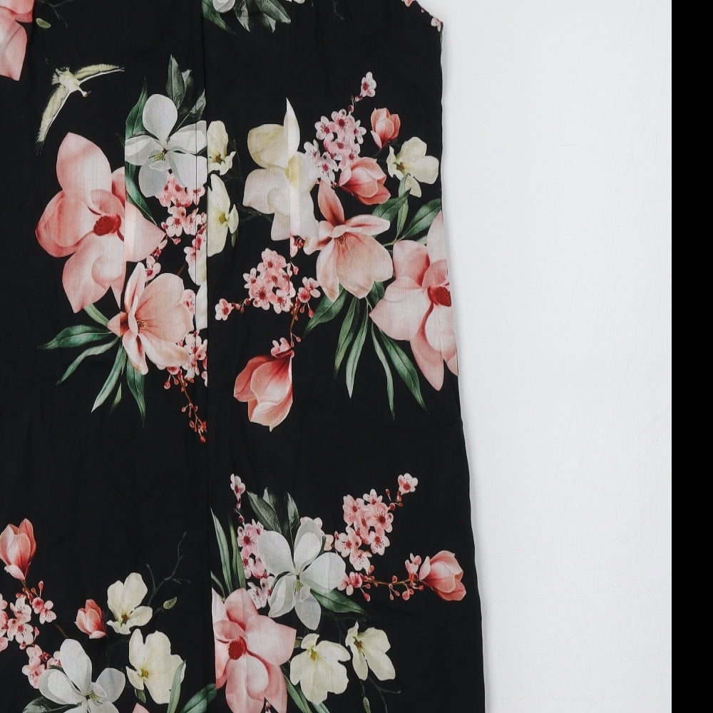 Dorothy Perkins Womens Black Floral  A-Line  Size 8