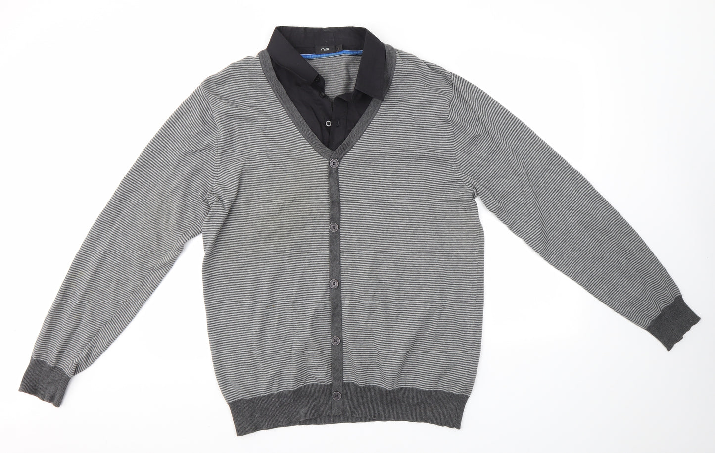 F&F Mens Grey   Cardigan Jumper Size L